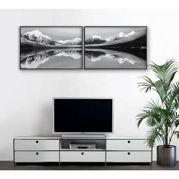 Berg och sjö - Svartvit panorama poster i två delar