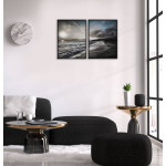 Strand och vågor - Svartvit / blå poster i två delar