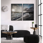 Strand och vågor - Svartvit / blå poster i två delar