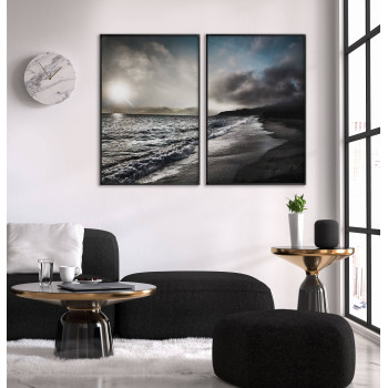 Strand och vågor - Svartvit / blå poster i två delar