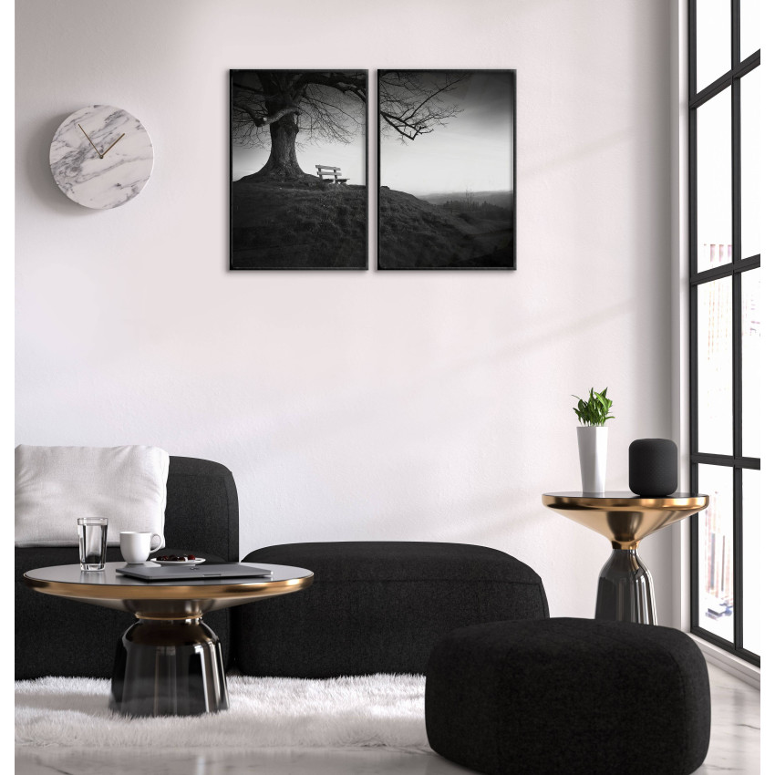 Parkbänk, natur & utsikt - Svartvit poster i två delar