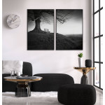 Parkbänk, natur & utsikt - Svartvit poster i två delar