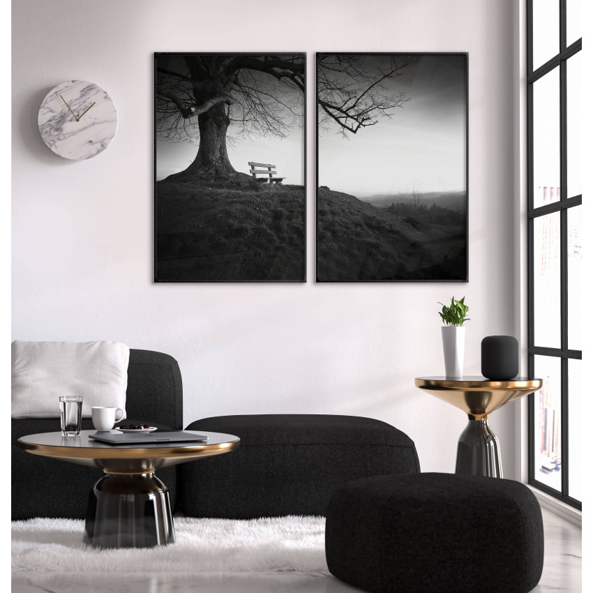 Parkbänk, natur & utsikt - Svartvit poster i två delar