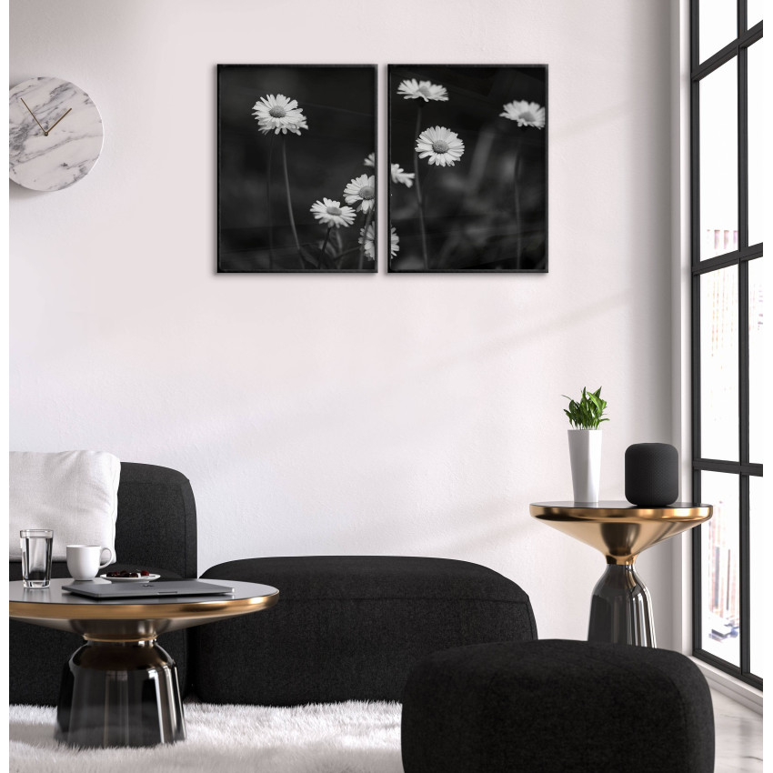 Vita blommor tusensköna - Svartvit poster i två delar