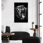 Tiger Ryter - Svartvit Poster med Svart Bakgrund