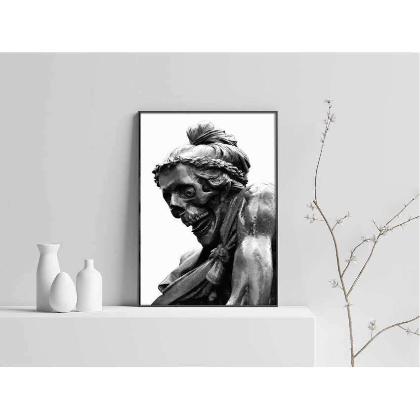 Döskalle Staty - Svartvit Poster med Vit Bakgrund