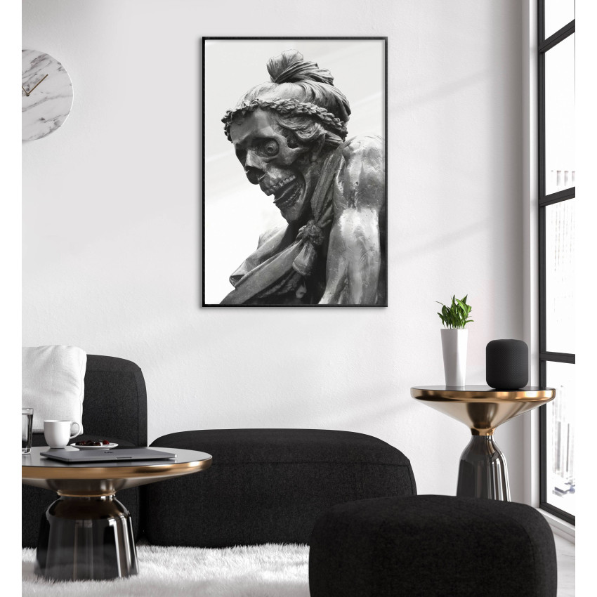 Döskalle Staty - Svartvit Poster med Vit Bakgrund