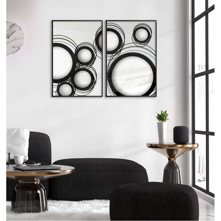 Svartvitt abstrakt motiv i två delar - Cirklar ringar