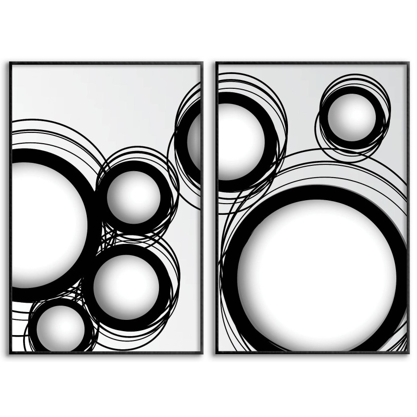 Svartvitt abstrakt motiv i två delar - Cirklar ringar