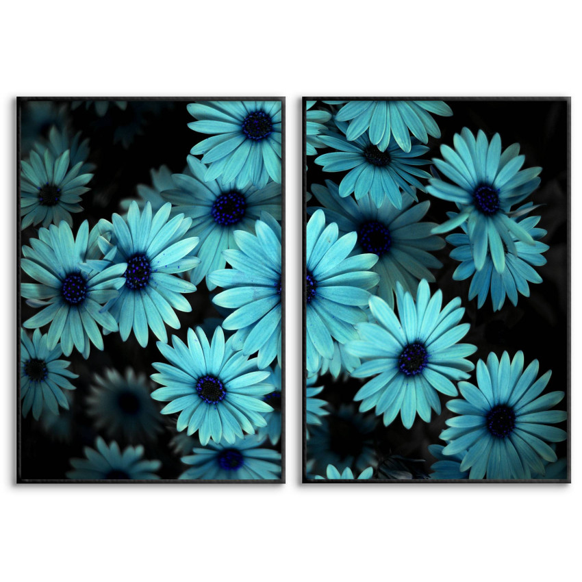 Poster med vackra turkosa blommor - Motiv i två delar