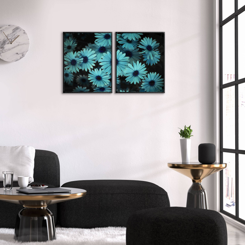 Poster med vackra turkosa blommor - Motiv i två delar