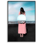 Kvinna på Strand med Spegel - Abstrakt Poster