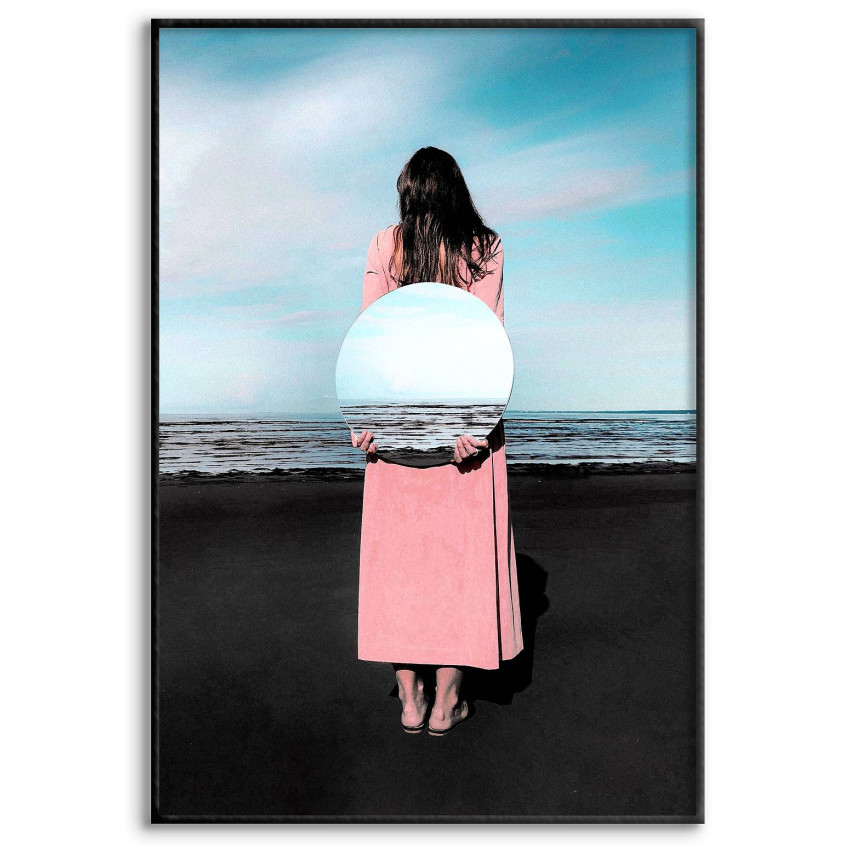 Kvinna på Strand med Spegel - Abstrakt Poster