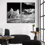 Bergstoppar och moln - Svartvit poster i två delar