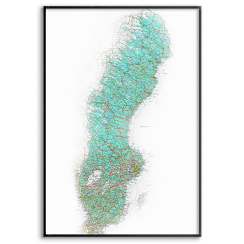 Snygg & Detaljerad Sverige-karta - Turkos Poster