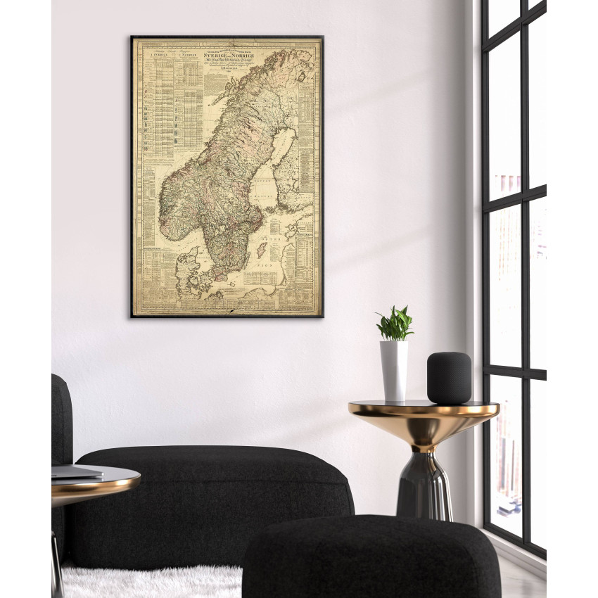 Map of Sweden - Detailed vintage poster