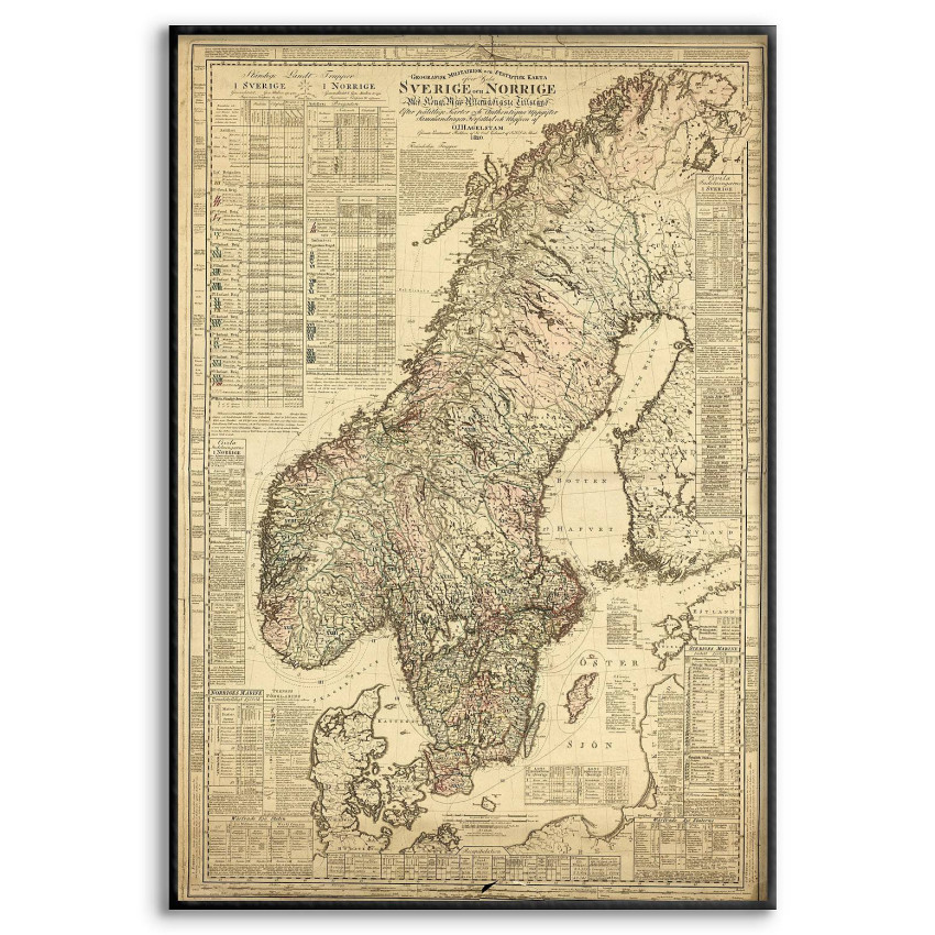 Map of Sweden - Detailed vintage poster