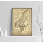 Map of Sweden - Detailed vintage poster