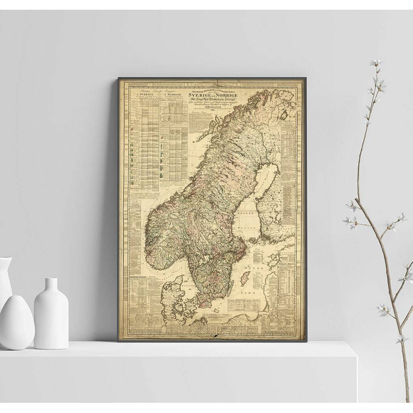 Map of Sweden - Detailed vintage poster