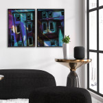 Abstrakt arkitektur - Turkos / blå tavla i två delar