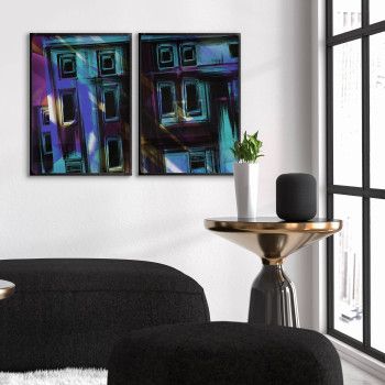 Abstrakt arkitektur - Turkos / blå tavla i två delar