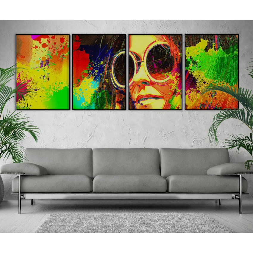 Kvinna i solglasögon - Abstrakt konst - Fyrdelad tavla
