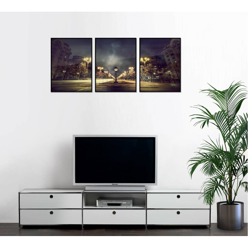 Stadsmotiv med gågata - Tredelad panorama poster