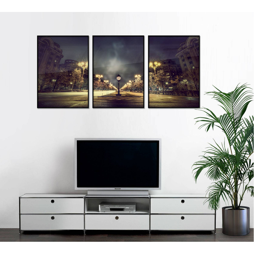 Stadsmotiv med gågata - Tredelad panorama poster