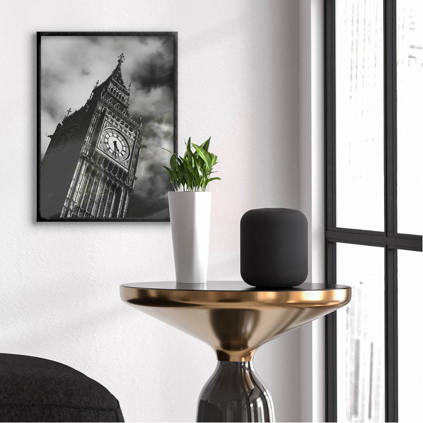 Big Ben i Närbild - Svartvit Poster med Grodperspektiv