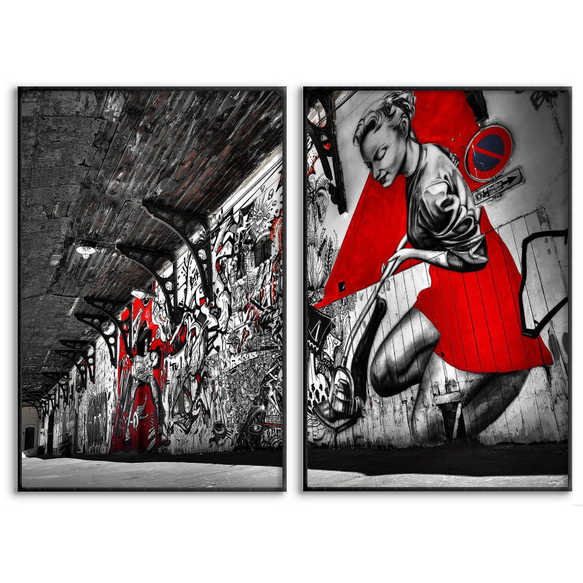 Graffiti i tunnelbana - Svartvit / röd poster i två delar