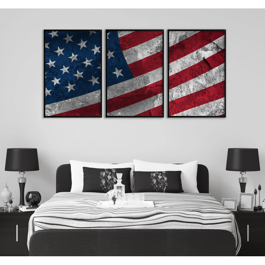 USA flagga Grunge - Poster i tre delar