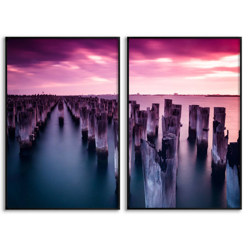 Pier by the Ocean - Two Piece Colorful Poster