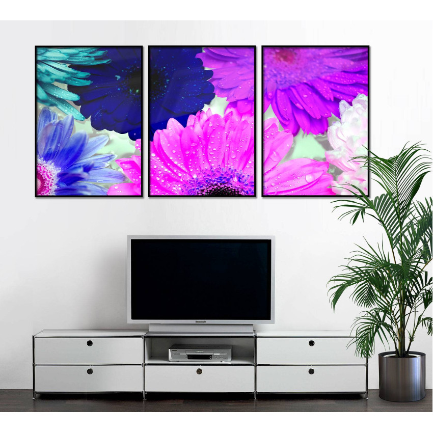 Blue, Pink & Purple Flowers - Three Piece Poster