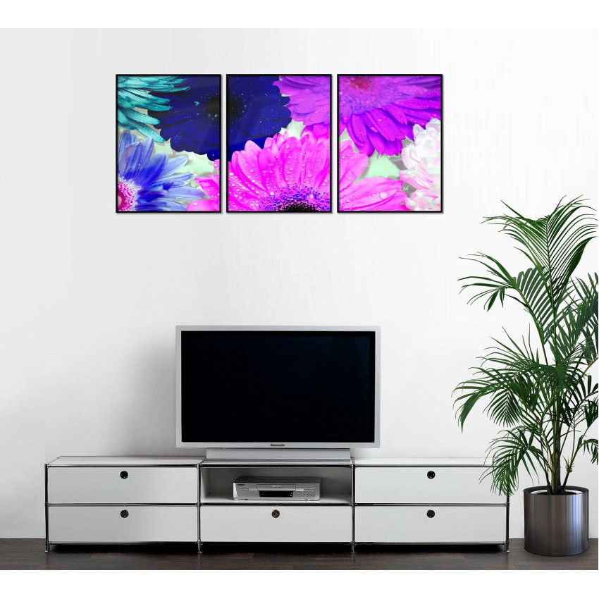 Blue, Pink & Purple Flowers - Three Piece Poster