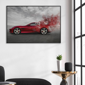 Röd Ferrari med Svartvit Omgivning - Plansch