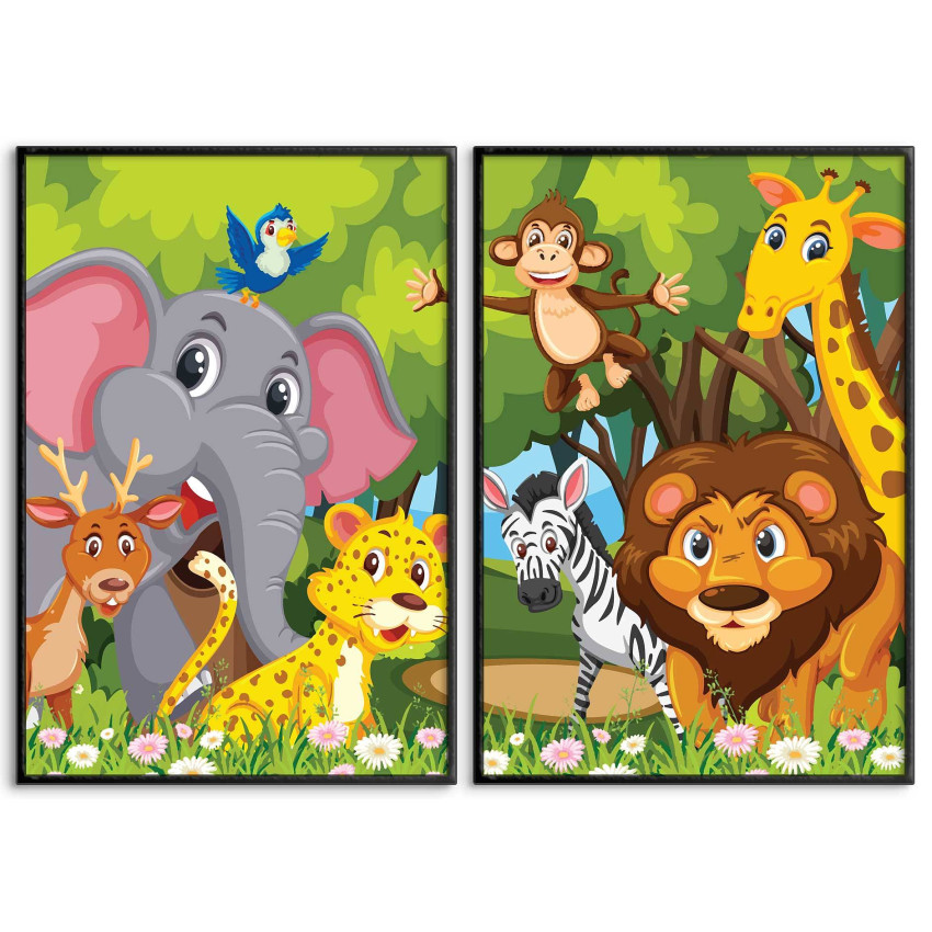 Cute Animals in the Jungle - Kids Room Poster set