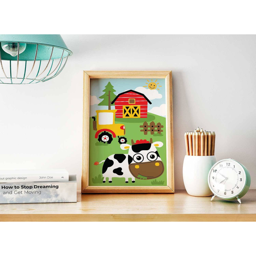 Söt Kossa och Ladugård - Barntavla & Plansch