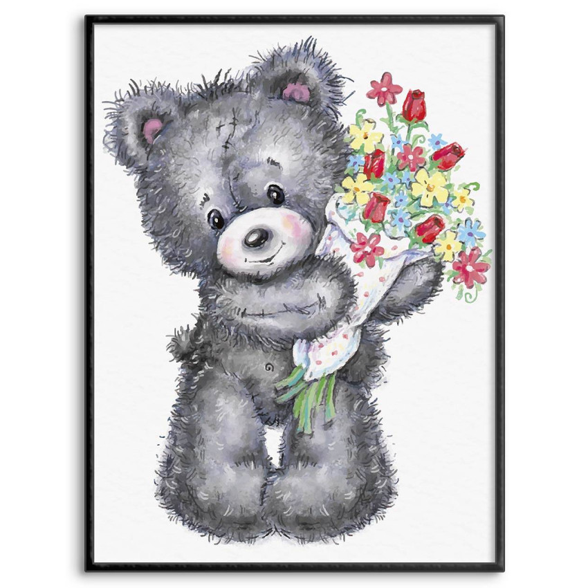 Teddybear with Flowers - Simple & Cute Poster 