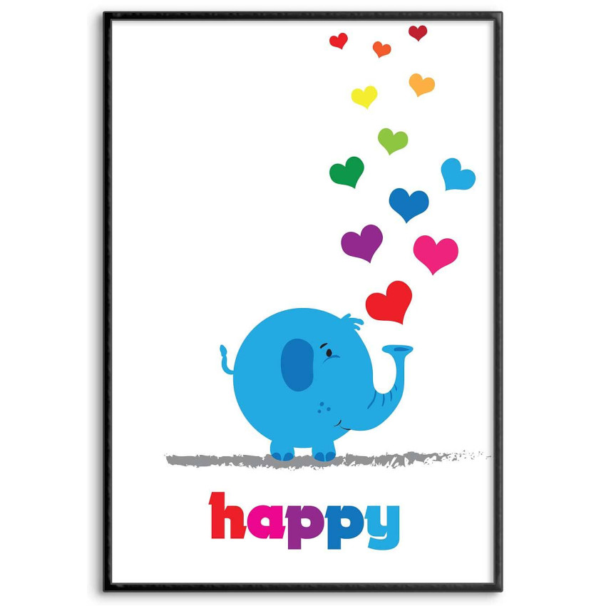 Cute Baby Elephant & Hearts - Simple Poster 