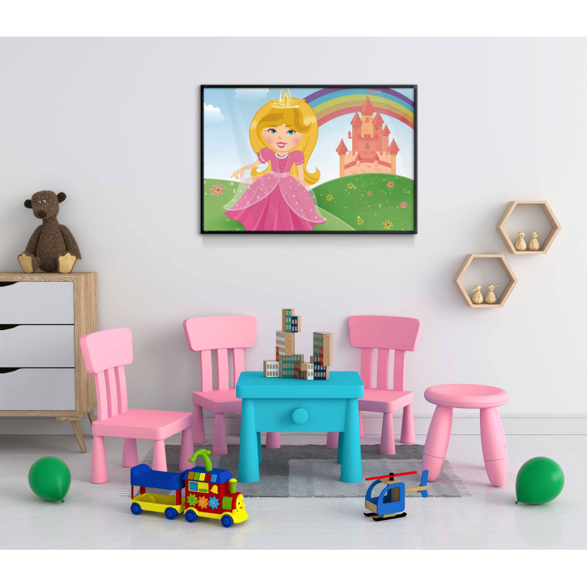 Prinsessa, slott & regnbåge - Barntavla