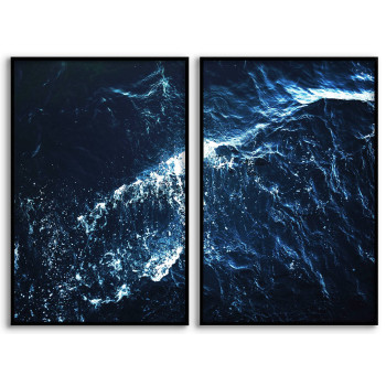 Skummande vågor & vatten - Blå tavla i två delar