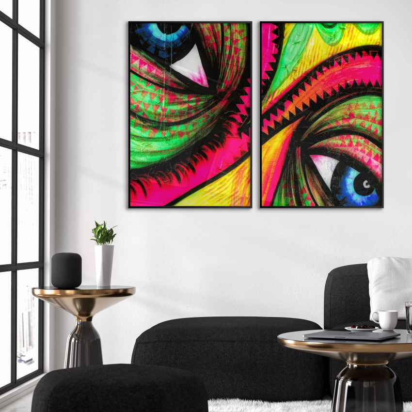 Afrikansk konst - Färgglad tavla i två delar