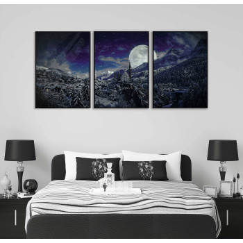 Sagolikt vinterlandskap - Stor tredelad tavla