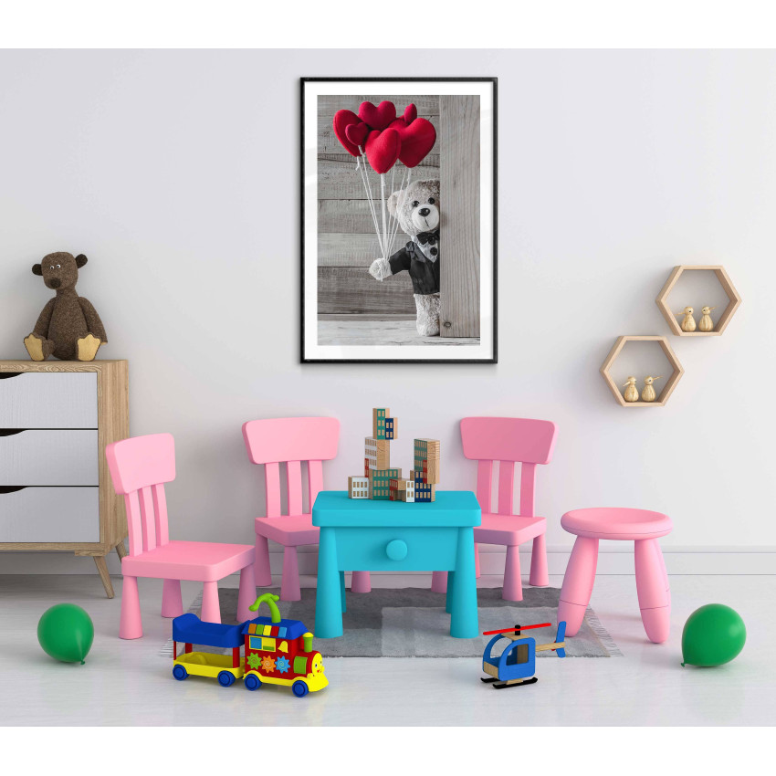 Nallebjörn med röda hjärtan - Barntavla