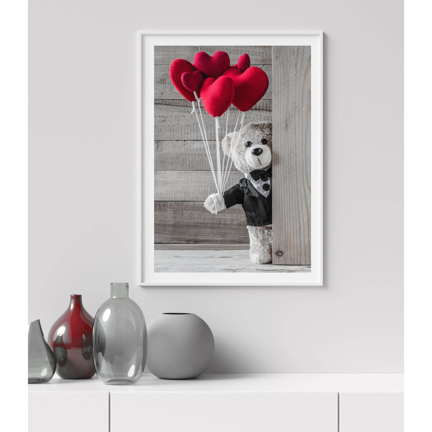 Nallebjörn med röda hjärtan - Barntavla