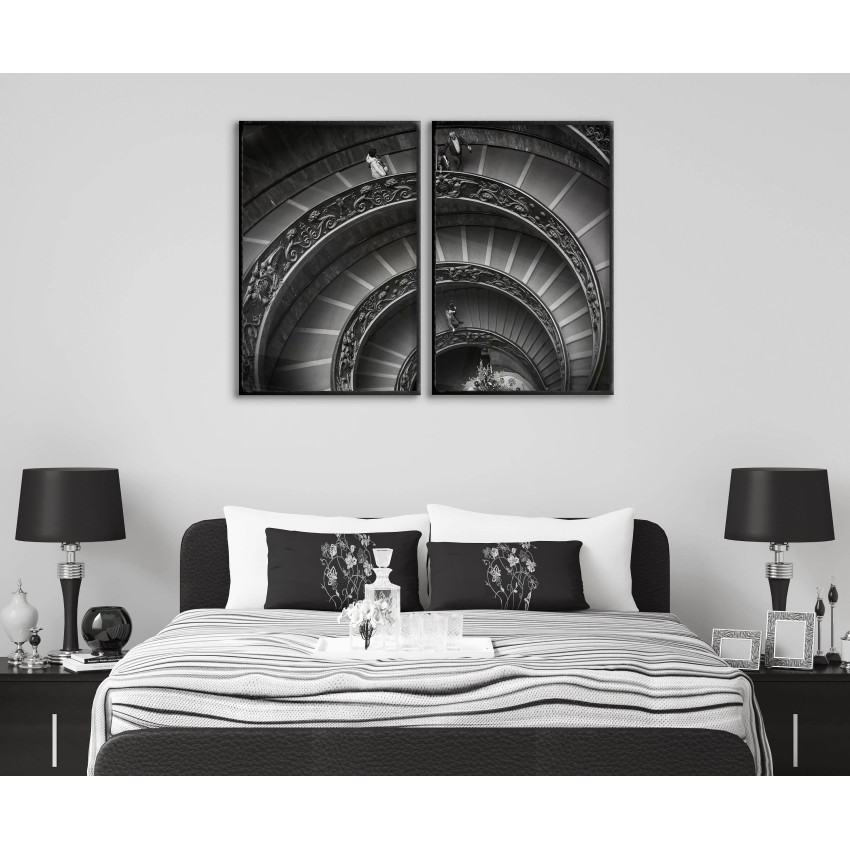 Spiraltrappa - Svartvit tavla i två delar