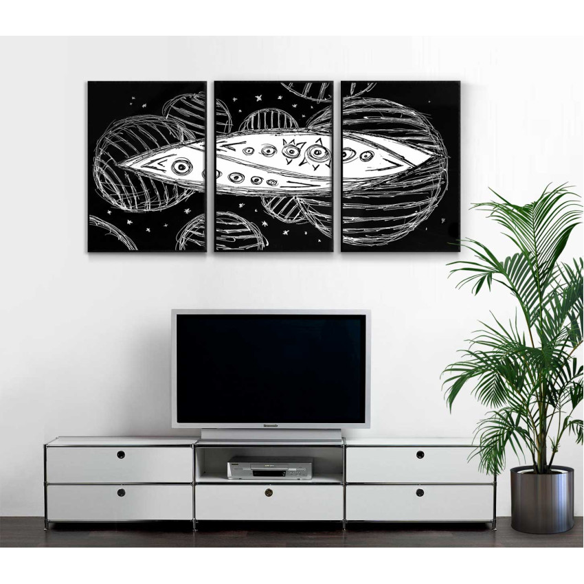 Abstrakt universum - Tredelad tavla med illustration