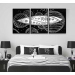 Abstrakt universum - Tredelad tavla med illustration