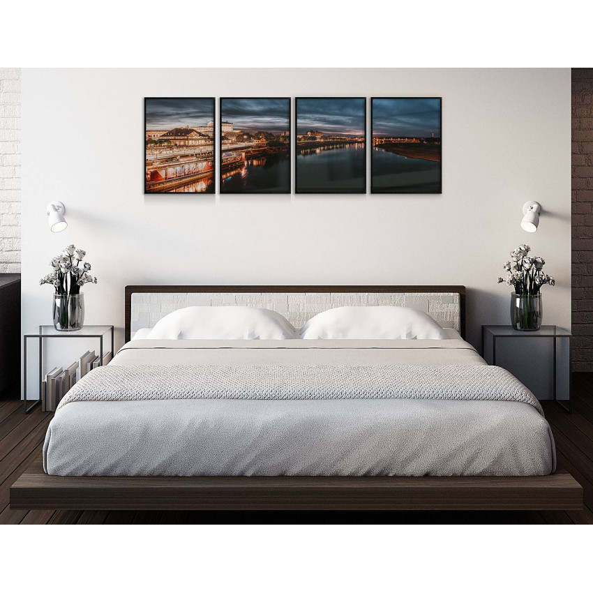 Mörkt stadsmotiv i panorama - Fyrdelad tavla