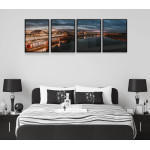 Mörkt stadsmotiv i panorama - Fyrdelad tavla